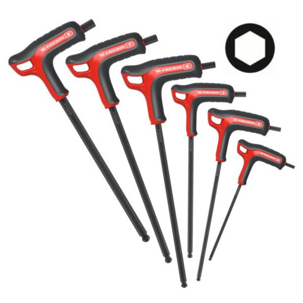 Cle male poignee en ''t'' 6 pans tete spherique (jeu de 6)