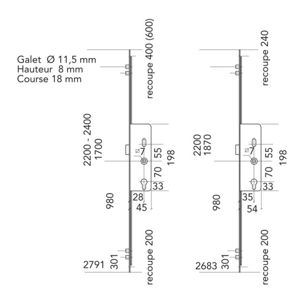 Crémone à relevage à rouleaux