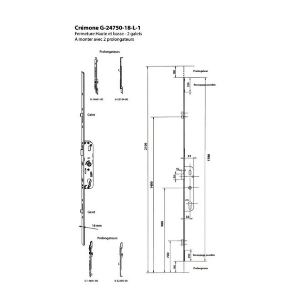 Crémone cylindre à rouleau
