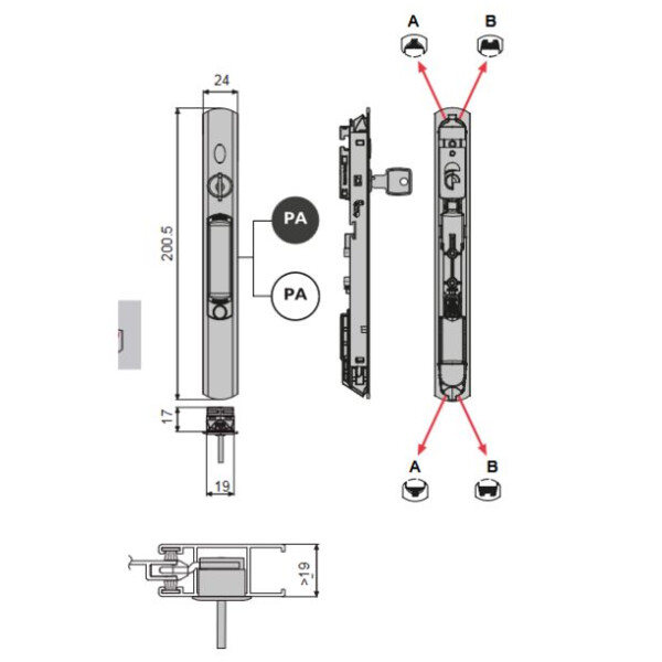 Cuvette olé top avec deux éléments de fixation et clé - manœuvre noire