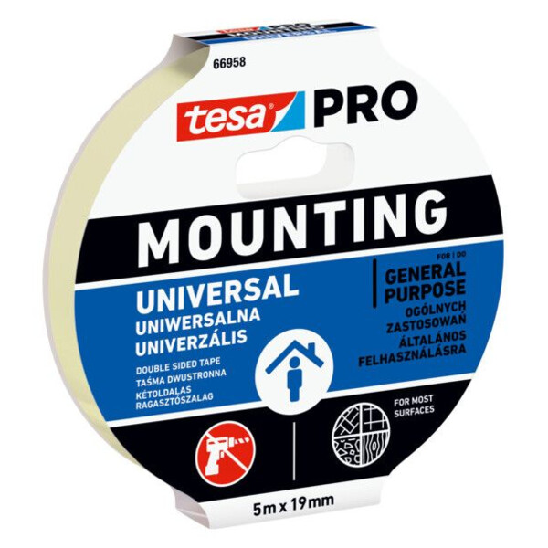 Double-face mousse de montage standard 66958 blanc 5 m x 19 mm