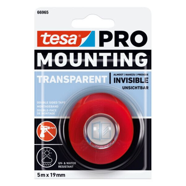 Double-face polyesther special plastique 66965 transparent 5 m x 19 mm