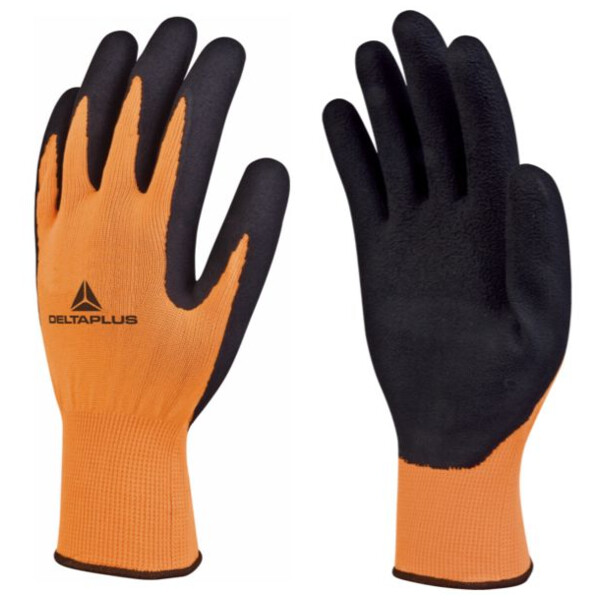 Gant tricot enduit mousse latex orange apollon vv733
