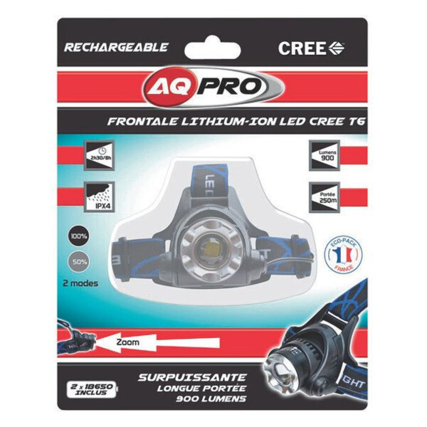 Lampe frontale led cree 900 lumens rechargeable