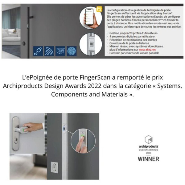 Poignée battante simple  fingerscan design  rectangulaire