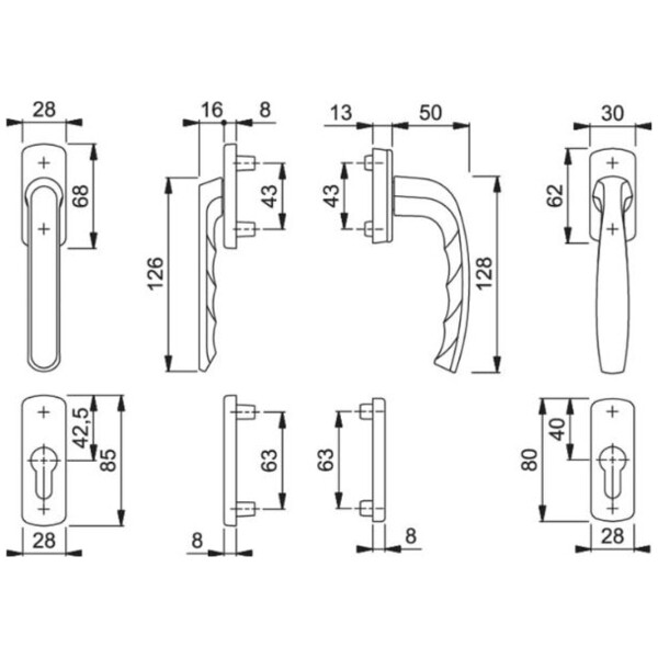 Poignée de porte-fenêtre  new-york à clé saillie  réduite