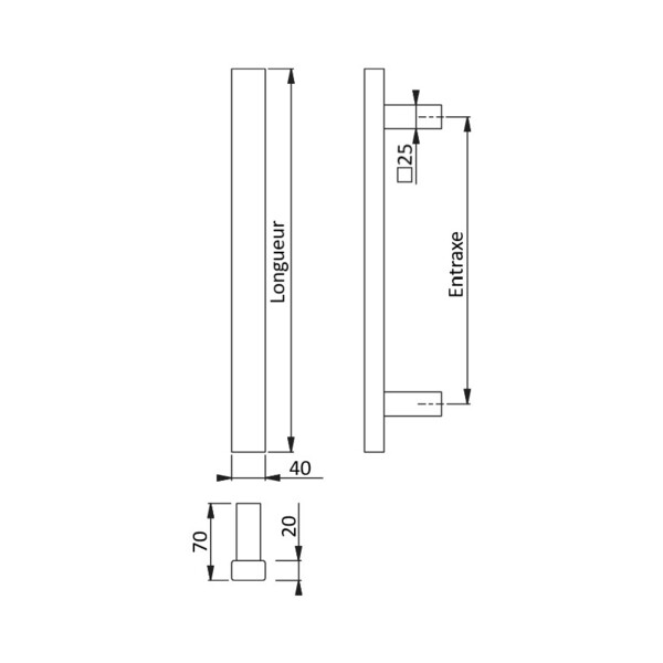 Poignée de tirage simple 20x40 droit inox