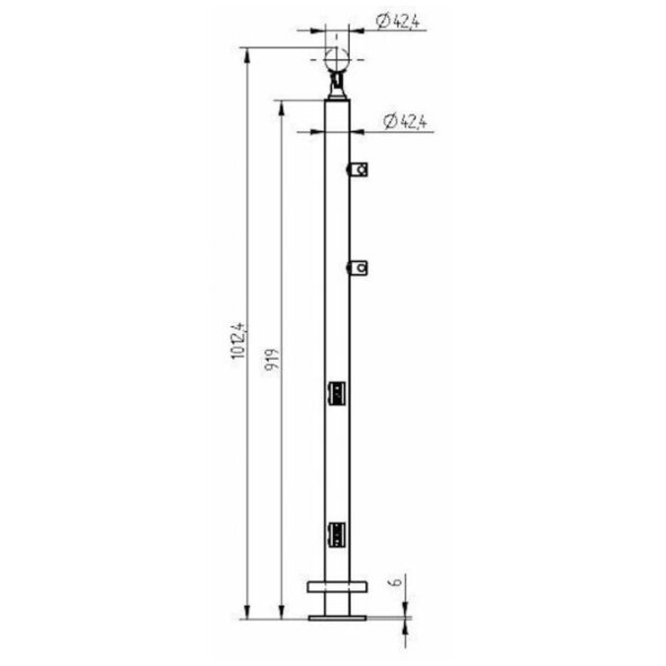 Poteau d'extrêmité verre + lisses