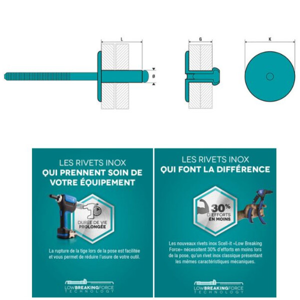 Rivet standard - inox a2/inox a2 - tête extra large