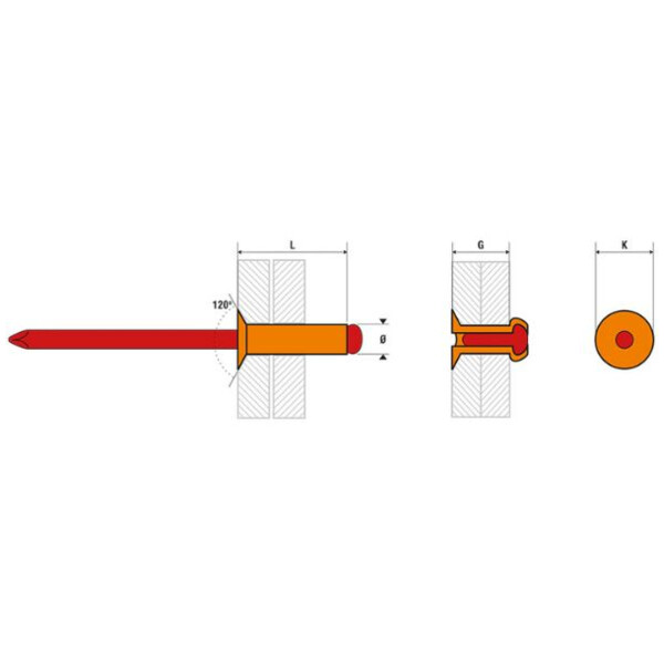 Rivet tete fraisee alu/acier 120°