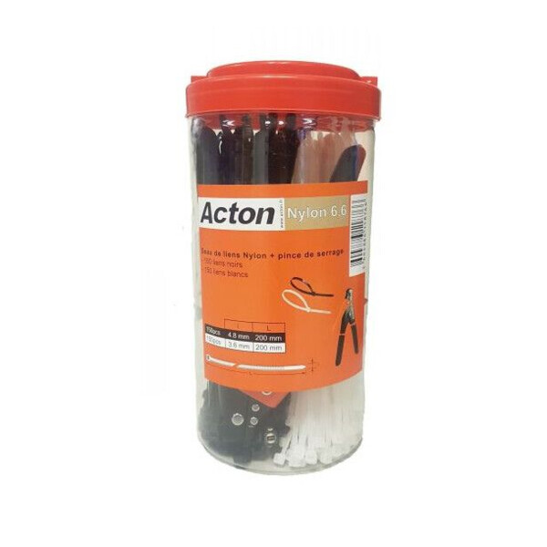 Seau 300 liens nylon 6.6 lg 200 + pince rilsan