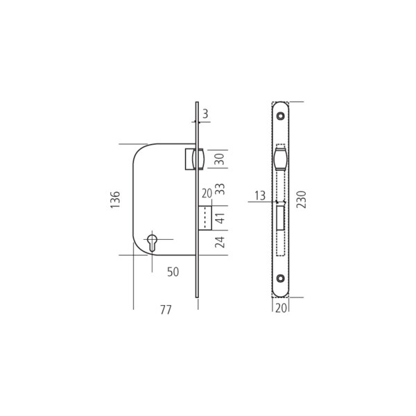 Serrure à larder à rouleau axe 50