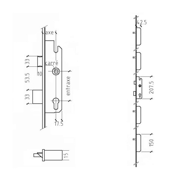 Serrure bs2304 standard - têtière 16