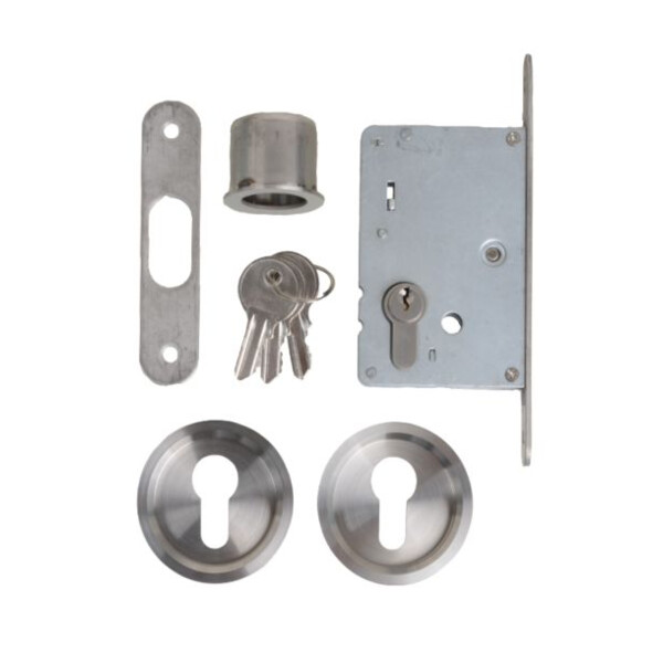 Serrure + cuvette ronde clé i inox galandage