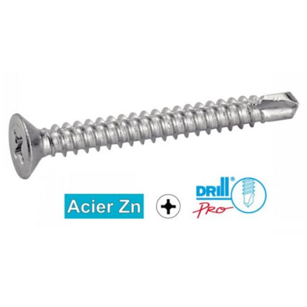 Vis autoperceuse tête fraisée zingué blanc