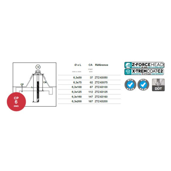 Vis fixation bac acier sur fer - z ral 5008