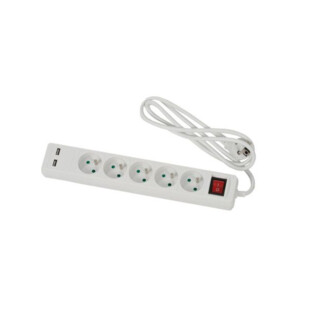 BLOC 5 PRISES + 2 PRISES USB BLANC AVEC INTERRUPTEUR - 1,5M CABLE H05VVF 3G1 Ceba