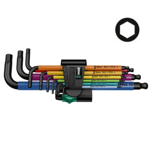 CLE MALE 6 PANS TETE SPHERIQUE 950/9 SPKL HEX-PLUS MULTICOLOUR 1 SB (JEU DE 9) Wera