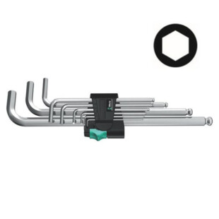 CLE MALE 6 PANS TETE SPHERIQUE CHROMEE 950/+ PKL HEX-PLUS 1 SB (JEU DE 9) Wera