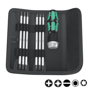 TOURNEVIS CLIQUET  PORTE-EMBOUT KOMPAKT KRAFTFORM VARIO RA SB (JEU DE 7) Wera