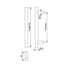Poignée de tirage simple ø32mm droit inox