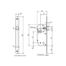 Serrure à larder axe 40 bec de cane